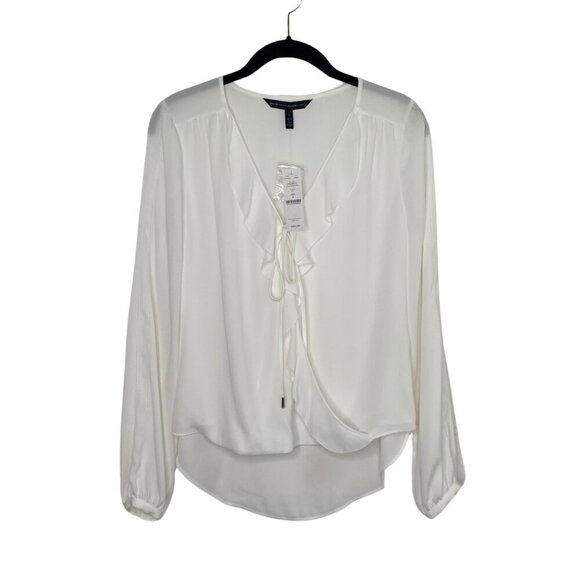 NWT - WHBM Short Front Long Back Ruffled V-Neck Blouse with Eyelets, 2 #262 - Picture 6 of 16